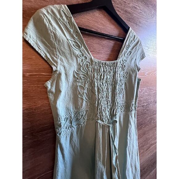 GRETTY ZUEGER womens size S embroidered Cotton Teal maxi dress Boho Cottagecore - Picture 8 of 10